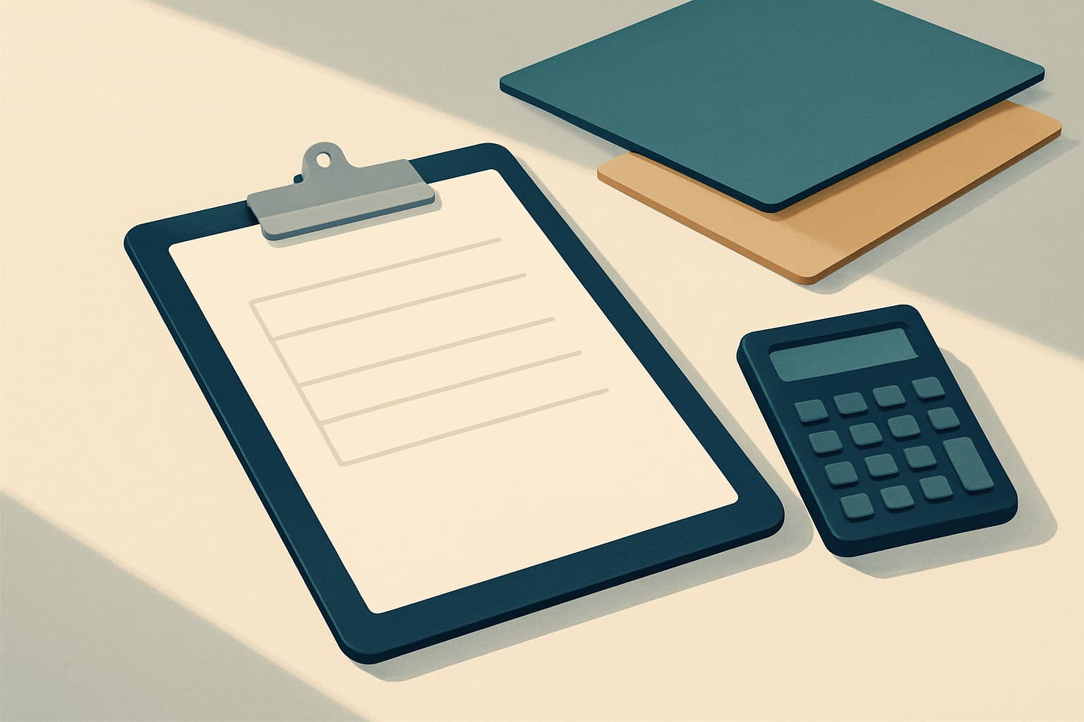 Abstract image of a calculator and paperwork representing rehab payment planning