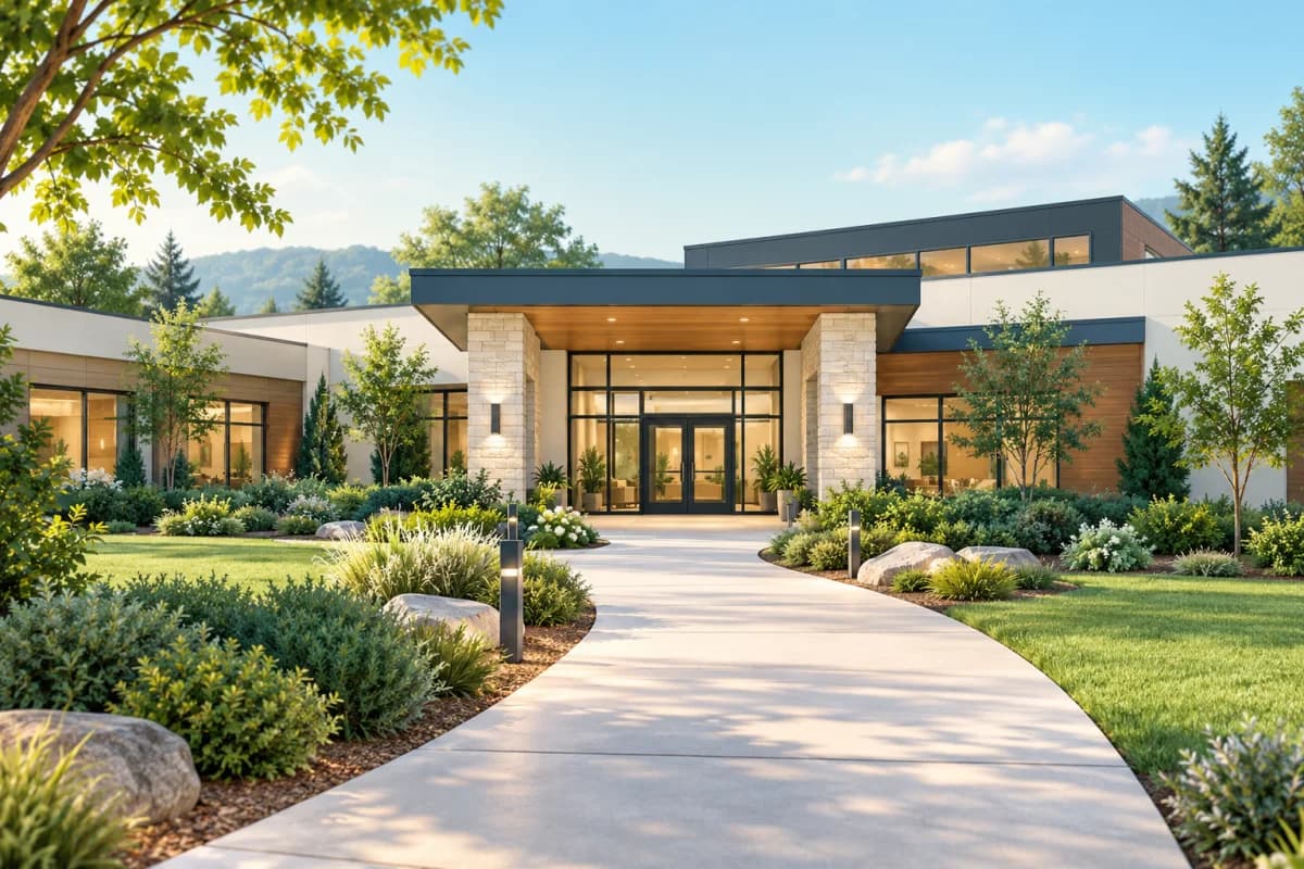 Illustration of a welcoming treatment facility entrance